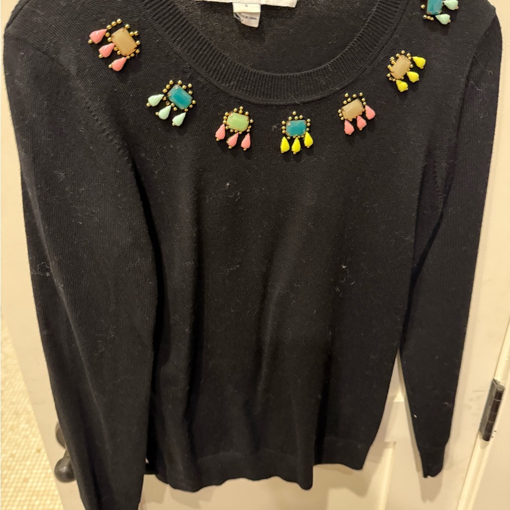 Diane Von Furstenberg Black Sweater with Colorful Embellishments